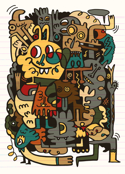 Monstra a přátelský, milý cizinec ručně kreslených příšery sbírku - Vektor, obrázek