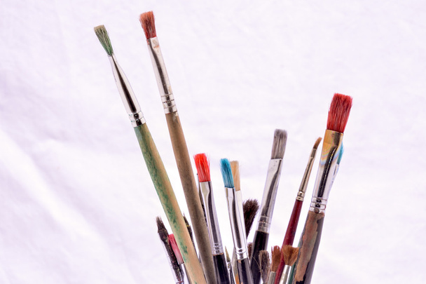 Photo Picture of some Old Dirty Used Paintbrushes  - Photo, Image