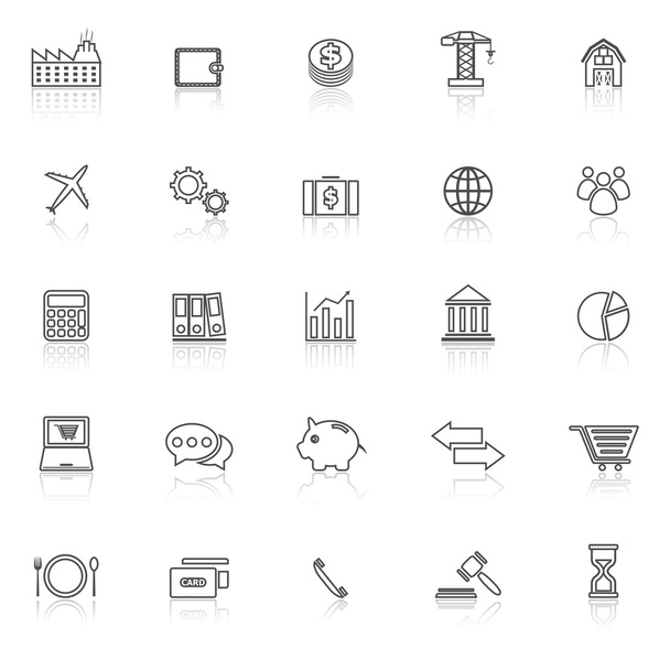 Economy line icons with reflect on white background - Vector, Image