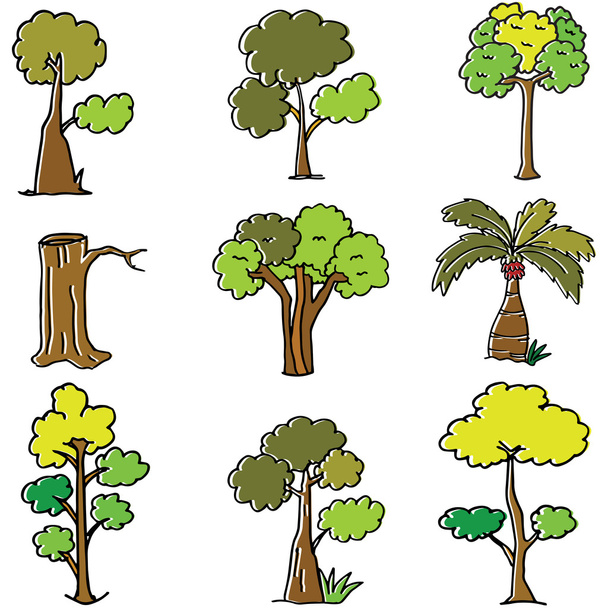 Doodle of style viele Baum gesetzt - Vektor, Bild