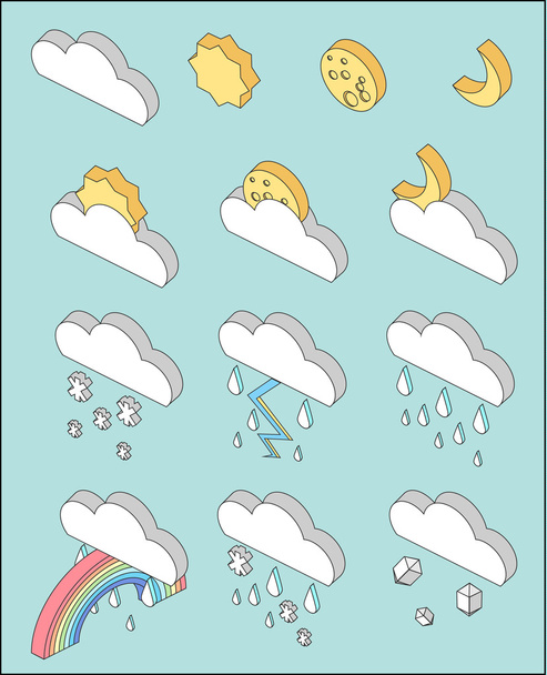 weather forecasts, objects, 3d isometric, contour - Vector, Image