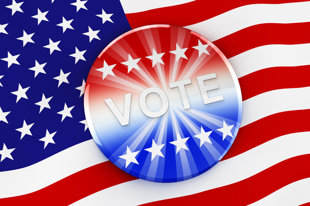 アメリカ国旗背景 3 d レンダリングの投票ボタン - 写真・画像