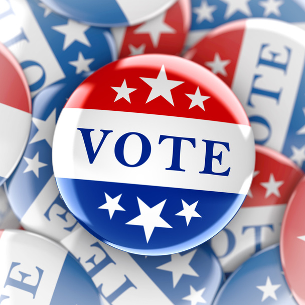 Vote buttons in red, white, and blue with stars - 3d rendering - Photo, Image