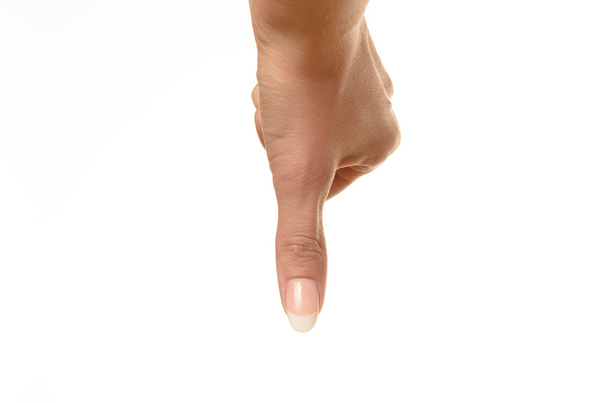mão feminina mostrando polegares para baixo sinal
 - Foto, Imagem