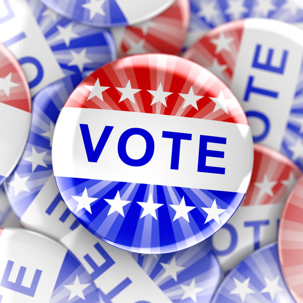 Кнопки голосования красным, белым и синим цветом со звездами - 3d рендеринг
 - Фото, изображение