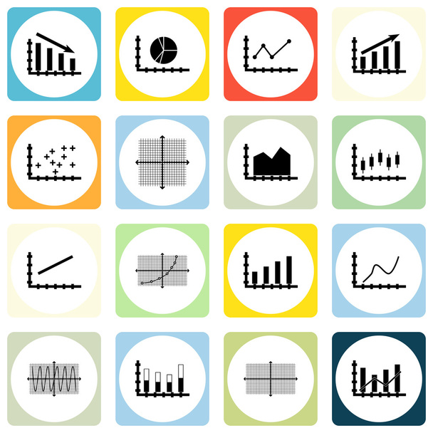 Set Of Graphs, Diagrams And Statistics Icons. Premium Quality Symbol Collection. Icons Can Be Used For Web, App And UI Design. Vector Illustration, EPS10. - Вектор, зображення