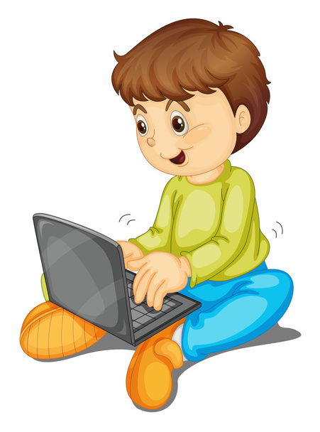 laptop and boy - ベクター画像