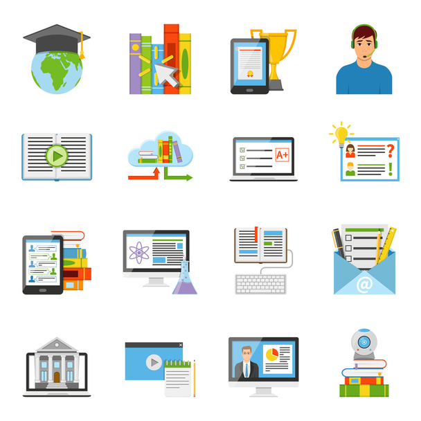 online oktatás lapos ikonok beállítása - Vektor, kép