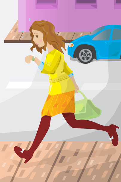 Businesswoman late for work - Vector, Image