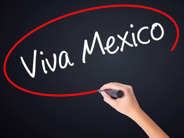 Woman Hand Writing Viva Mexico with a marker over transparent bo - Photo, Image