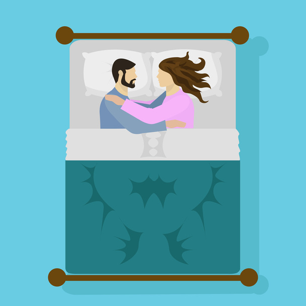Para spanie w łóżku i przytulanie - Wektor, obraz