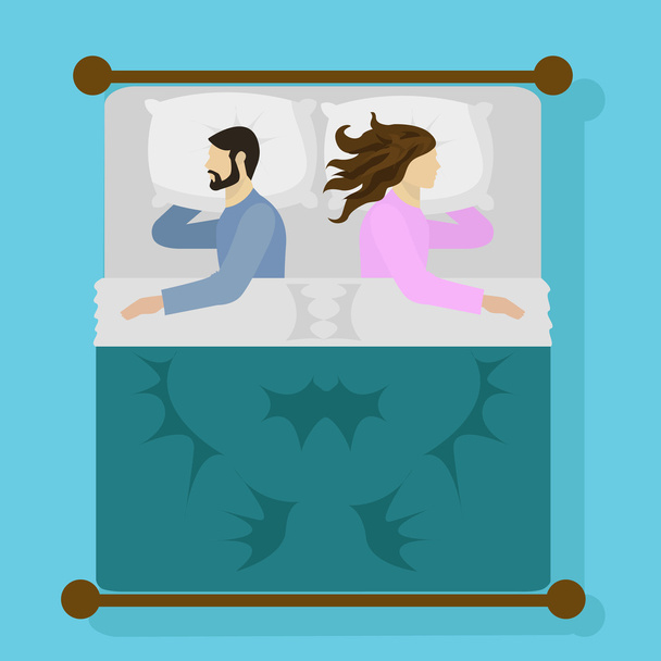 Άντρας και γυναίκα κοιμούνται στο κρεβάτι.  - Διάνυσμα, εικόνα