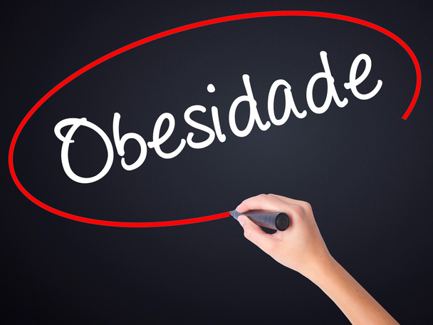Bir mar ile kadın el yazma Obesidade (Obezite Portekizce) - Fotoğraf, Görsel