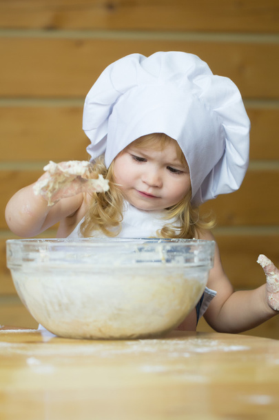 happy boy child cook kneading dough - Foto, Imagem