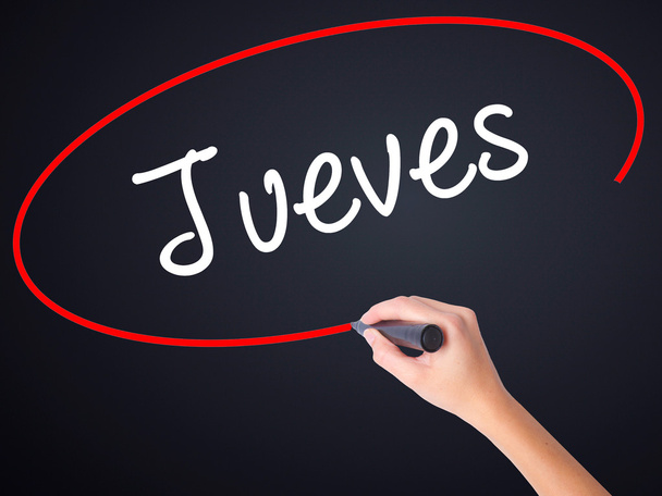 Woman Hand Writing Jueves (Jueves en español) con un marcador ov
 - Foto, Imagen