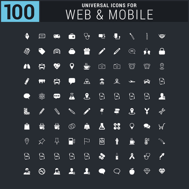 100 のユニバーサル web およびモバイル アイコン セット - ベクター画像