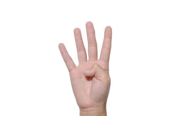 Junge vier Finger nach oben auf der Hand - Foto, Bild