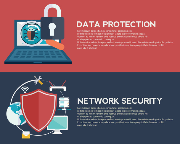 Protección de datos y banners de seguridad de red
 - Vector, Imagen