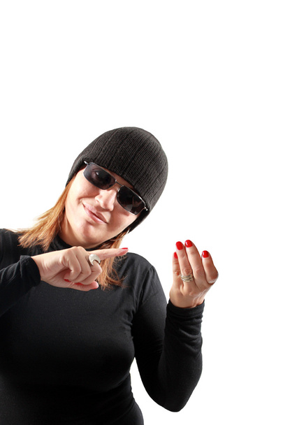 Ladrón hembra sosteniendo gesto
 - Foto, imagen