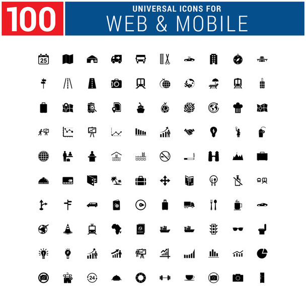 100 Universal web and mobile icon set - Vector, Image