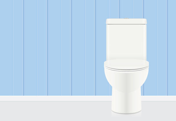 White toilet bowl in blue bathroom. - Vektor, kép