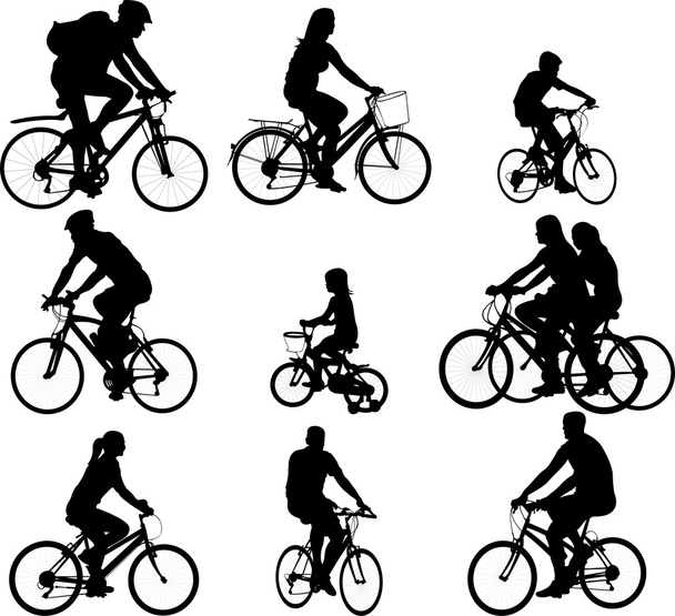 bicyclists siluetleri collection - vektör - Vektör, Görsel