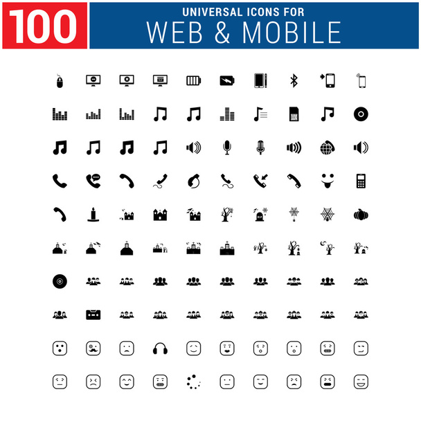 100 Evrensel web ve mobil Icon set - Vektör, Görsel