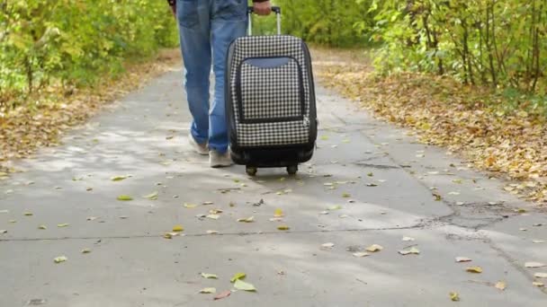 Man with suitcase walking on pavement - Footage, Video