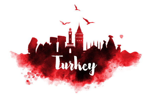 Turkije aquarel stadsgezicht - Foto, afbeelding
