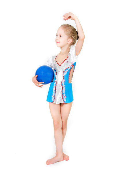 young girl with sport ball over white - Fotó, kép