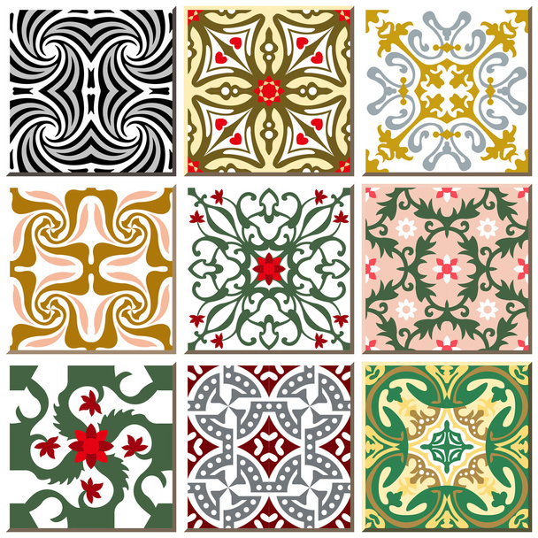 Vintage retro ceramic tile pattern set collection 010 - Vektör, Görsel