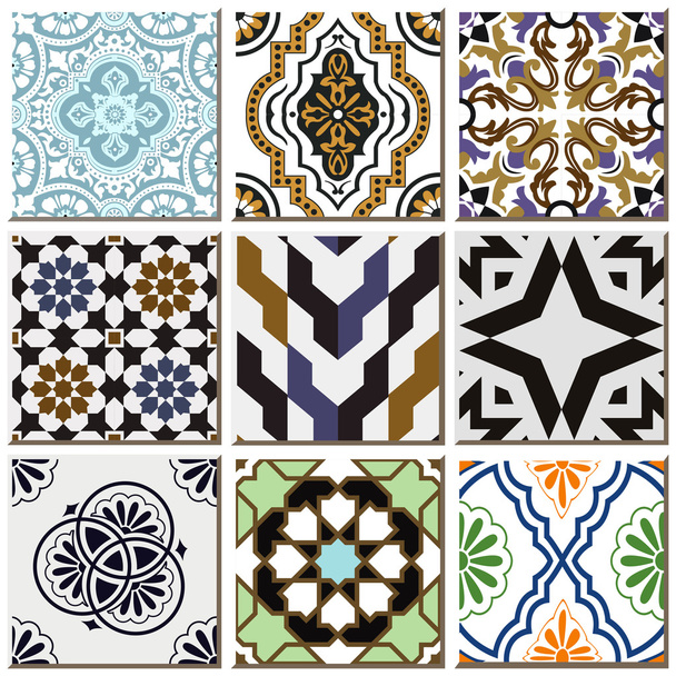 Vintage colección de azulejos de cerámica retro patrón conjunto 015
 - Vector, imagen
