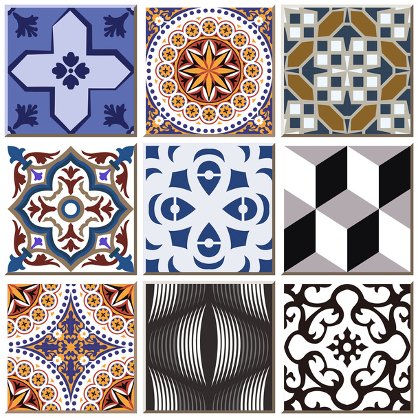 Vintage retro ceramic tile pattern set collection 017 - Vektor, kép