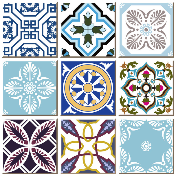 Vintage retro ceramic tile pattern set collection 018 - ベクター画像