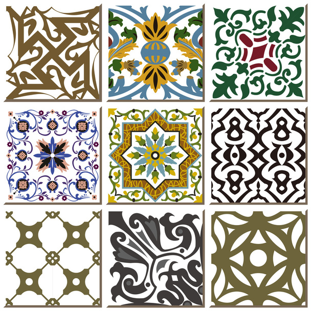 Vintage colección de azulejos de cerámica retro patrón conjunto 023
 - Vector, imagen