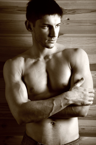 Sepia portrait of brawny gay - Photo, Image