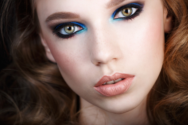 beauty make up fashion. Beauty Girl Portrait with Vivid Makeup .Fashion Woman portrait close up. Bright Colors. Rainbow Colors - 写真・画像