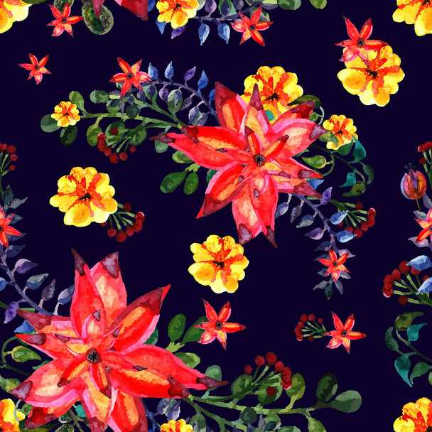 Floral seamless pattern. Dark background. texture with leaves. Flourish tiled wallpaper - ベクター画像