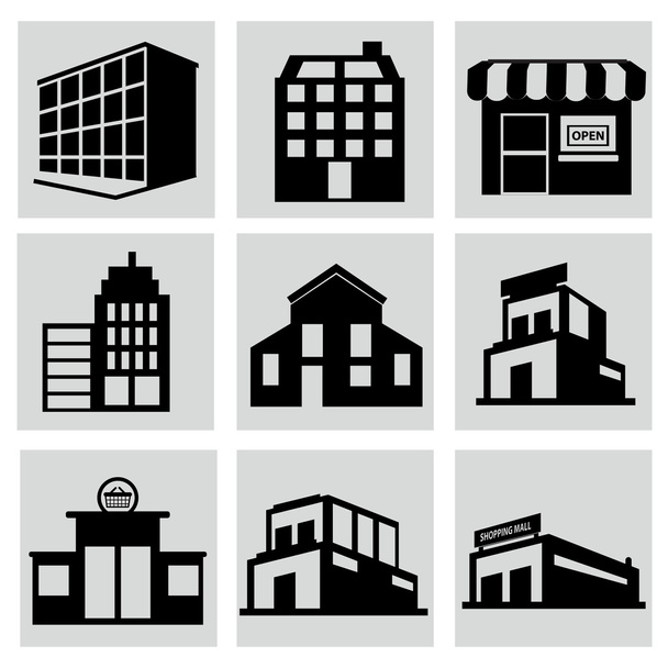 Buildings stores and houses icons - Vector, Image