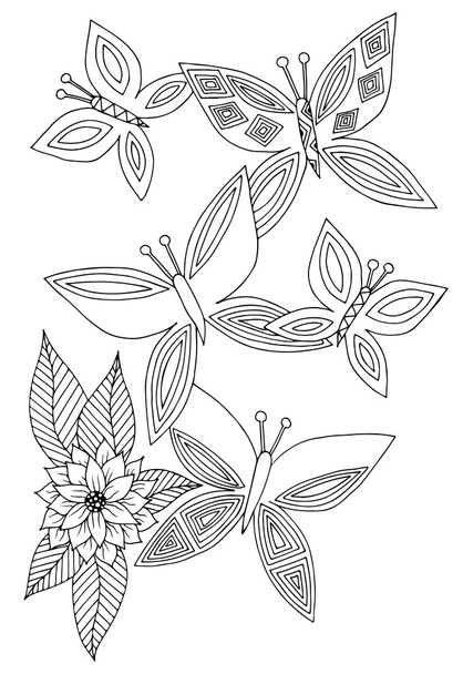 Μαύρη γραμμή πεταλούδα με αφηρημένες, λουλούδι που - Διάνυσμα, εικόνα