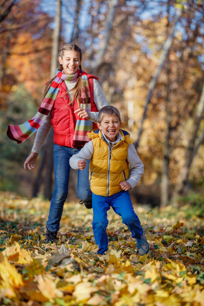 Kids having fun in autumn park - Foto, Imagem