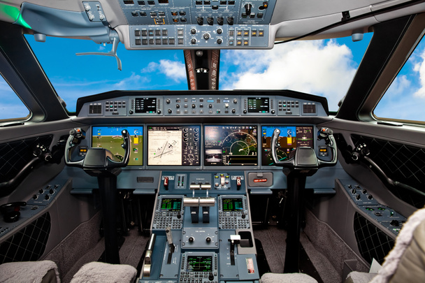 O cockpit da aeronave
 - Foto, Imagem
