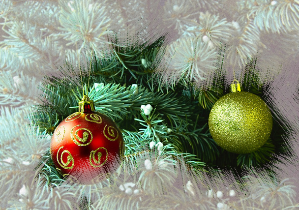red and golden balls on xmas tree - Photo, Image
