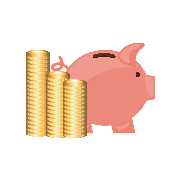 ahorro de cerdo con icono de la economía
 - Vector, Imagen