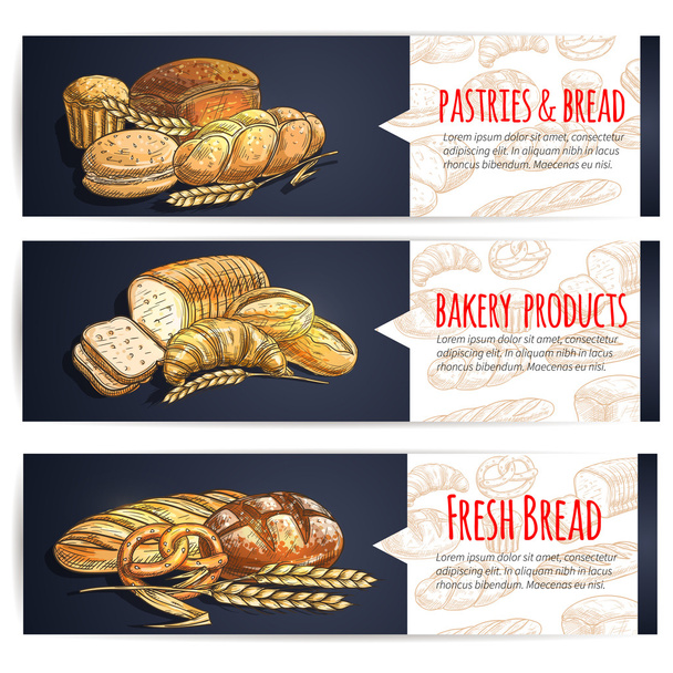 Pão fresco e produtos de padaria cartazes
 - Vetor, Imagem