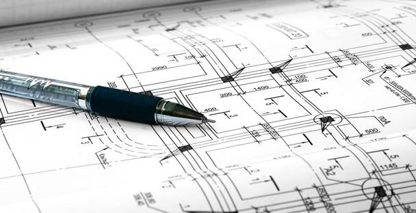 architectural plans and pen - Photo, Image