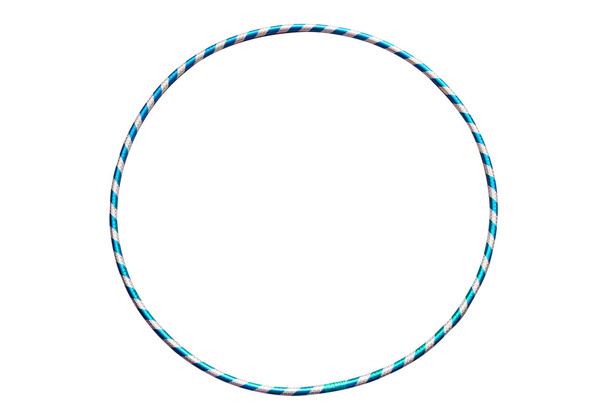 Gymnastics, fitness, diet. Versatile exerciser for sports , fitness and ballet.The hula Hoop, light blue with silver isolated on white background. - Photo, Image