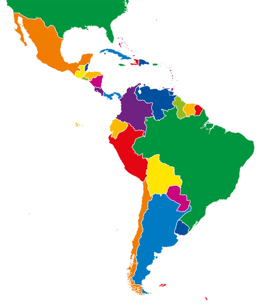 Latin America single states map full color - Vector, Image