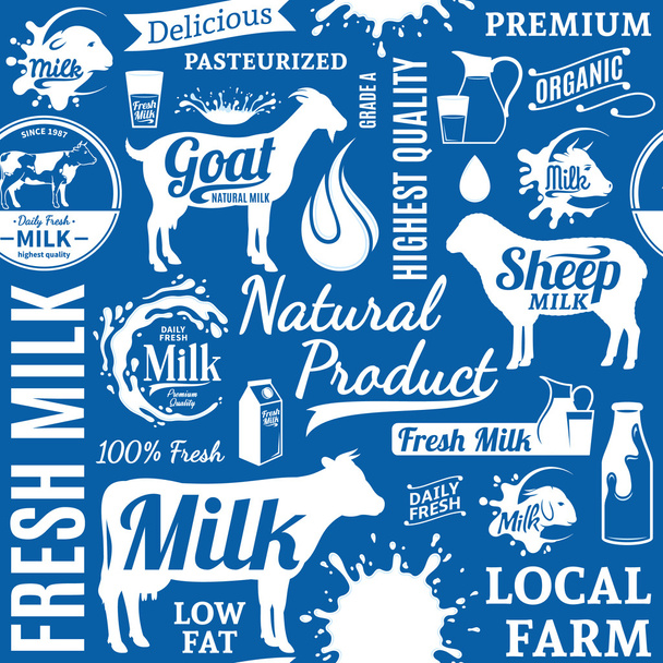 typografische Vektor Milch nahtlose Muster - Vektor, Bild