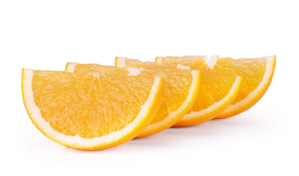 Orange fruit slices isolated on white background. - Фото, изображение